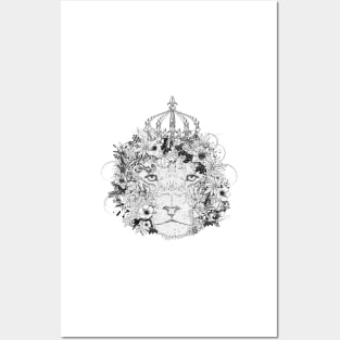 majestic decorated lion with flowers & crown Posters and Art